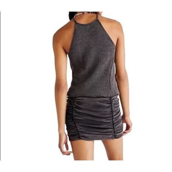 Free People One Women's Sz XS Black/Gray Katya Thermal Ruched Mini Dress - Picture 2 of 11
